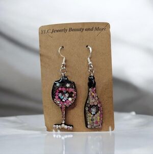 wine glass and bottle earrings